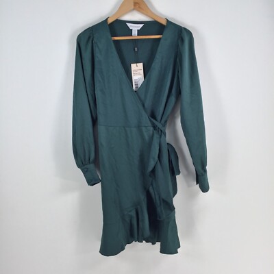 NEW Style cheat womens wrap dress size satin mini wrap emerald