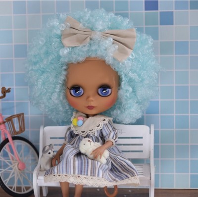12'' Blythe Doll Curly Hair Nude Joint Body Matte Face Dark Skin 4 Eye Color Toys