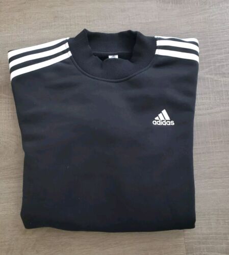 NWT Adidas Womens XS Pullover Sweatshirt Black White Stripes Logo Soft Comfy