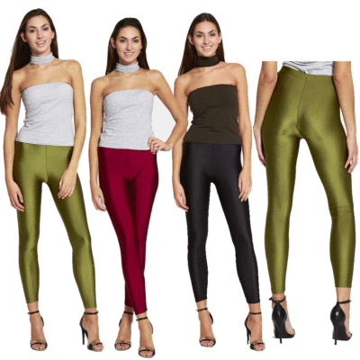 Womens High Waisted Disco Leggings Ladies Wet Look Shiny Dancing American Pants