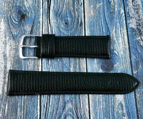 Hadley Roma Lady's 20 mm Black Genuine Leather Lizard Grain Watch Band. LS725 - Picture 4 of 7
