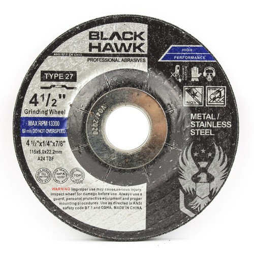 10 Pack - 4-1/2" x 1/4" x 7/8" Black Hawk Grinding Wheel (T27 Depressed Center) - Picture 2 of 6