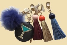 Tory Burch Fox Fur Pom,Resin Bead Tassel Key Fob  Martini Coin Case/Key Fob NWT