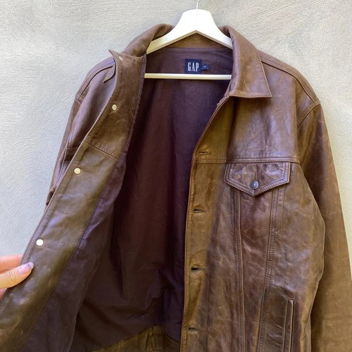 Vintage Distressed Real Leather Brown Trucker Jacket Gap, Size L. - Picture 5 of 10