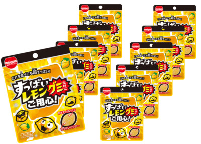Meigum Sour Lemon Gummy ''Beware!'' 28g x10 Bags | Japanese Super Sour Candy Bulk