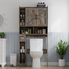 Farmhouse Over Toilet Storage Cabinet with Barn Doors TP Holder, Space-Saving