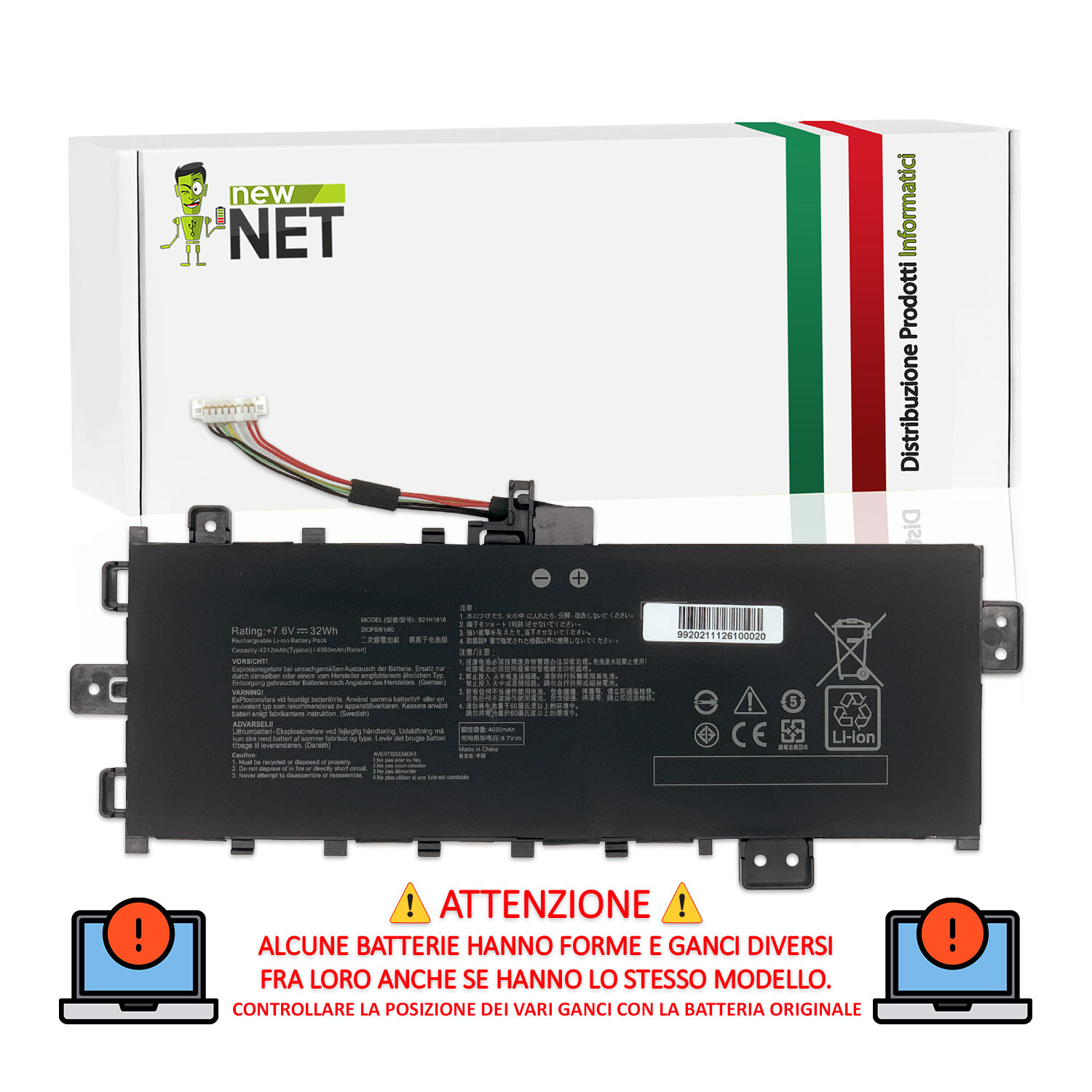 Batteria compatibile con Asus Vivobook K712FB-AU436T-BE 90NB0L43-M05130 7,6V