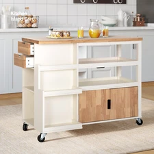 Kitchen Island Trolley Cart Wood Storage Cabinet with Drawer for Dining Room