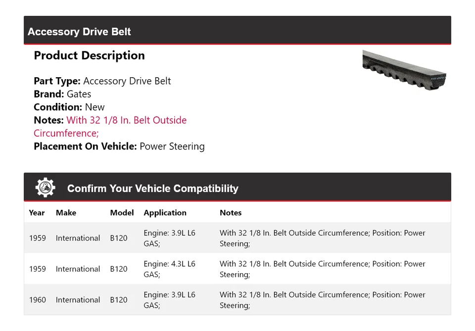 Ремень привода аксессуар для ворот гидроусилителя руля 1959-1960 International B120 - Изображение 2 из 4
