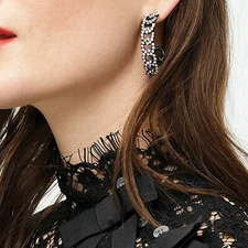 J Crew NWT Pavé Chain Hoop Earrings  | Rhinestone Crystal Black