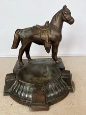 Vintage Copper Pot Metal Western Saddled Horse Cigar/Cigarette Ashtray