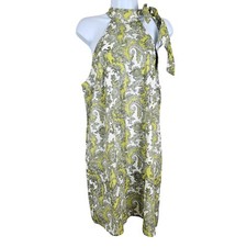 Cupshe Womens M Halter Neck Mini Dress Shoulder Tie Yellow & White Paisley Print