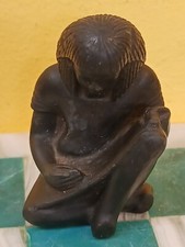1963 Carved Black Stone Egyptian 2.5" Figurine Artist Signed Collectible - READ