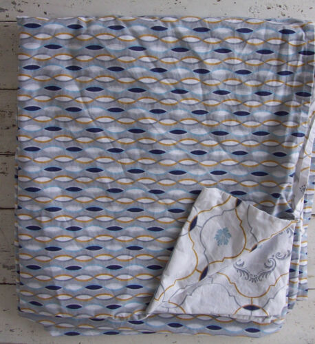 Yves Delorme Reversible Queen Duvet Cover~Blue/Gray/Gold/White Ovals+Medallions