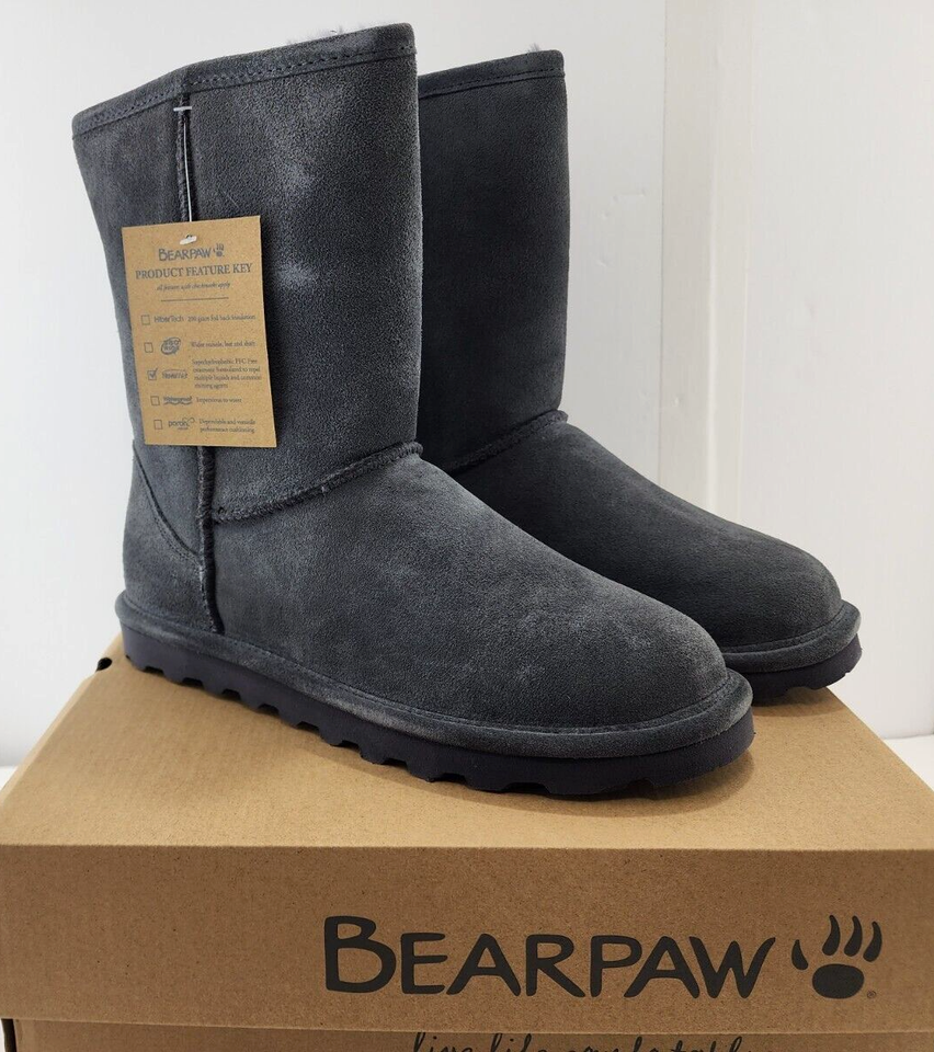 Bearpaw Women's Elle Short Winter Boots Size 10 Medium Charcoal gray