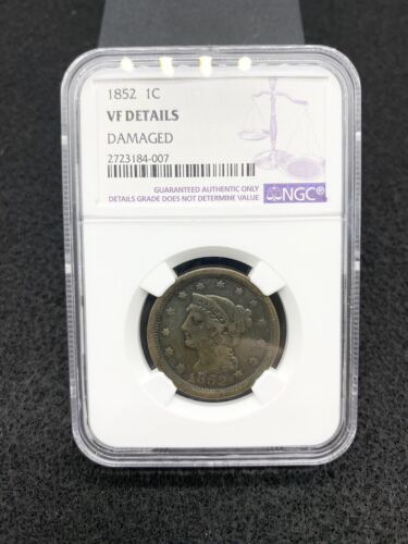 1852 NGC VF Details Damaged Liberty Head Large Cent 1c (es010) - Picture 1 of 3