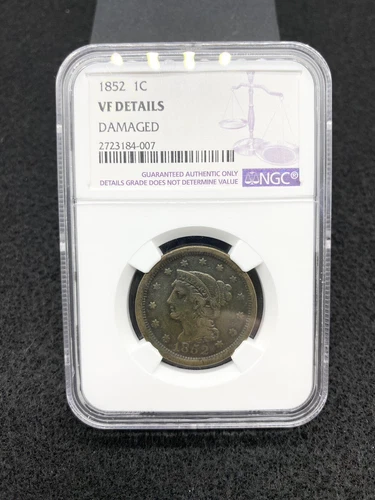 1852 NGC VF Details Damaged Liberty Head Large Cent 1c (es010)