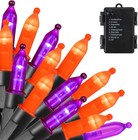 Purple and Orange Halloween Lights Battery Operated, 50 LED 16ft Waterproof Hall