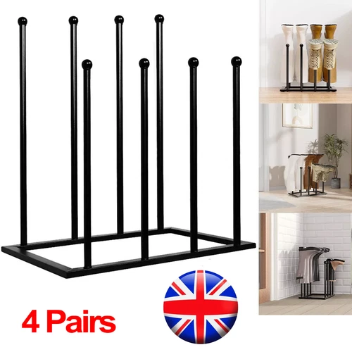 4 Pair Metal Welly Boot Stand Rack Indoor Outdoor Boots Storage Holder Organiser - Picture 1 of 12