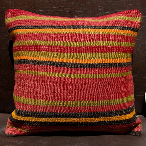 16"x16" 40x40 Hand Woven Turkish Striped Kilim Rug Vintage Pillow Cover Cushion