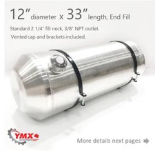 12x33 End Fill Round Spun Lightweight Aluminum Gas Fuel Auxiliary Tour Tank