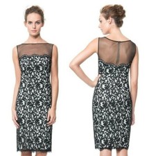 Tadashi Shoji Black Ivory Illusion Mesh Sleeveless Lace Sheath Dress 308