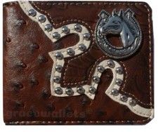 Horse Mens Wallet Western Bifold Style W041-15 Ostrich Brown