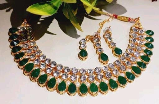Gold Plated Bollywood Style Indian Choker Necklace Green Jewelry