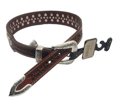 Nocona Sz 24 Brown Leather Silver Studded Belt N2434054 New