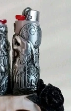 Moon Hound and Wolf Metal Lighter Case Cover Sleeve Fits Standard Bic Lighter