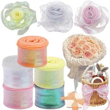 5 Rolls 10 Yard Shimmer Sheer Organza Ribbons Wide Laser Wired Ribbons