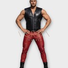Men’s Black Lambskin Leather Vest & Red Biker Pants Set – Genuine Leather Outfit
