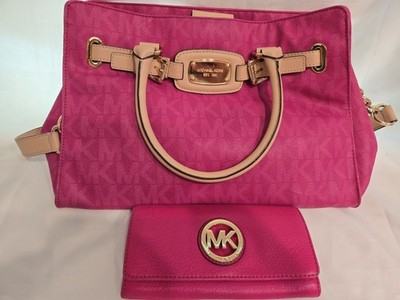 Michael Kors Sutton Medium Satchel Raspberry Pink Leather Bag + Wallet