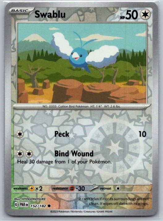 Swablu 152/182 Common Paradox Rift Pokemon Reverse Holo Near Mint