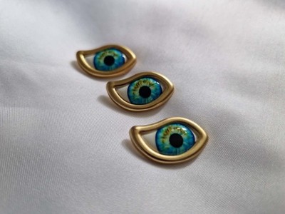 KONVOLUT 3 GOLD SCHIAPARELLI BLAUE AUGEN KNÖPFE 25 MM