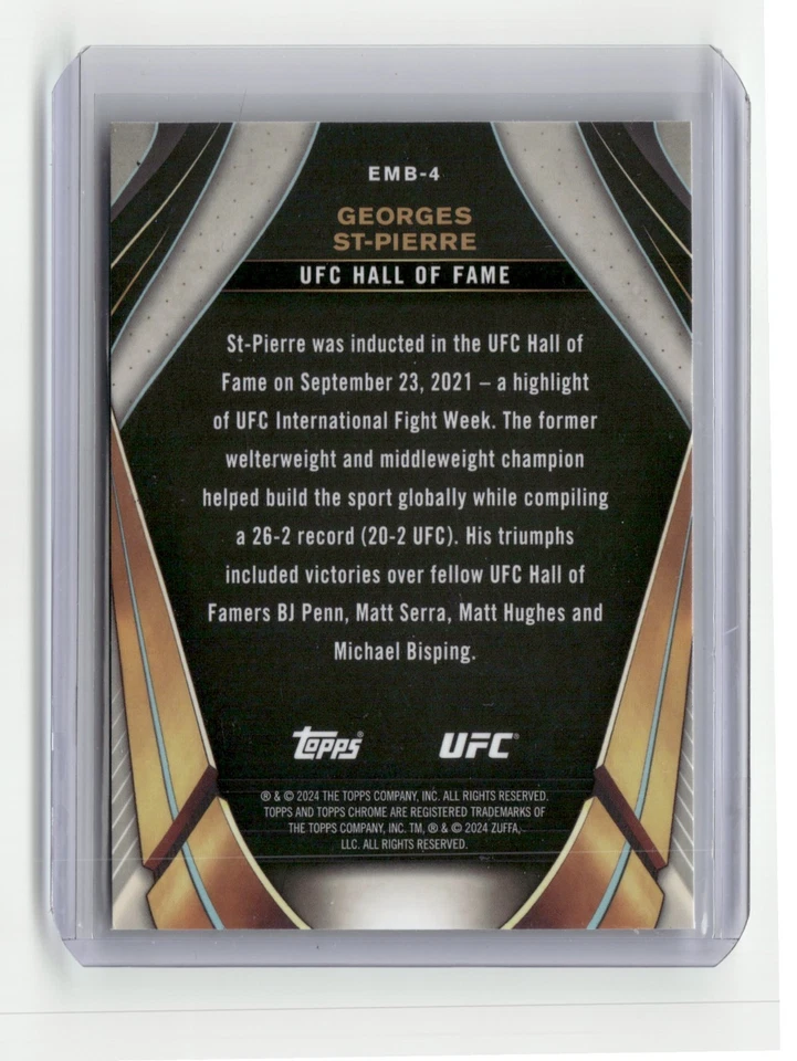 2024 Topps Chrome UFC Georges St-Pierre Hall of Fame Refractor SSP No. EMB-4 - Image 2 of 2