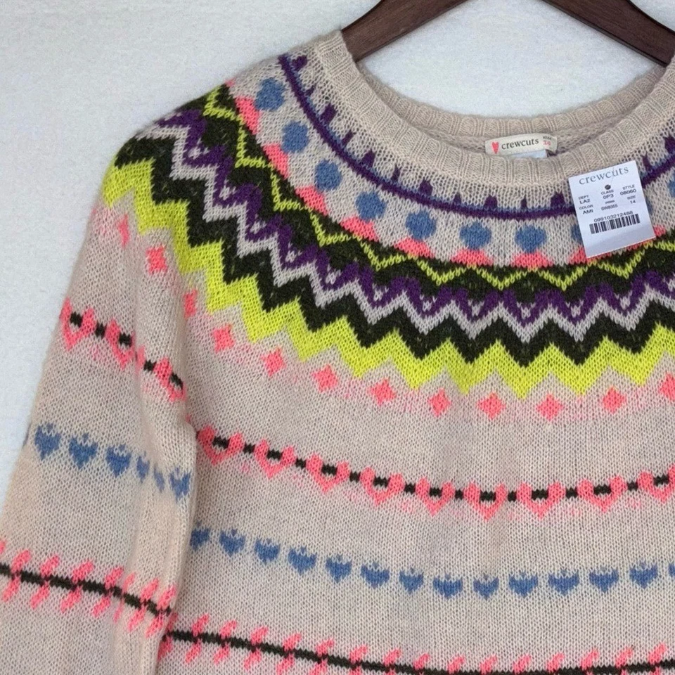 J. Suéter de Lana de Cordero Crew Fair Isle Mohair Niñas Jersey Corte Redondo Niños NUEVO 14 Foto 4 de 4