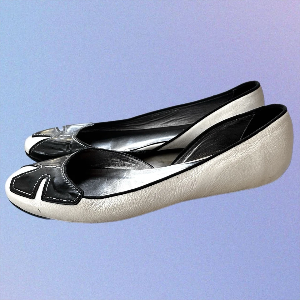 Редкие винтажные черно-белые балетки Escada Vero Cuoio сделано в Италии размер 38,5/8 США - Изображение 4 из 4