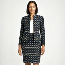 Kasper 2 Piece Skirt Suit Set Size 18 Striped Chevron Statement Power Office NEW