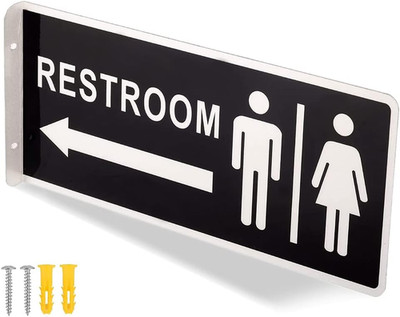 Double Sided Metal Restroom Sign, Aluminum Bathroom Sign for Home and Office, 12