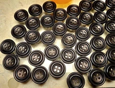 47 BUTTON LOT~BLACK~ROUND~ 3/4"~4-HOLE~FLAT BACK~In Rx Bottle~New Old Stock