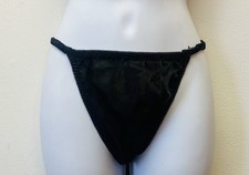 Vintage Gilligan O'Malley Satin String Bikini Panty Liquid Black Hi-Leg Size M