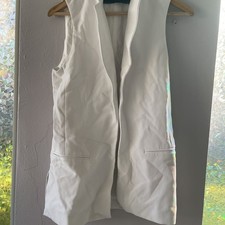 White Sleeveless Longline Open Front Blazer V...