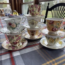 Vintage Lot Of 7 Bone China Tea Cups and Saucers Made In England