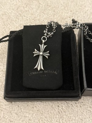 Chrome Hearts Cross Necklace Tiny Cross Link Chain 925 Sterling Silver 24 Inches