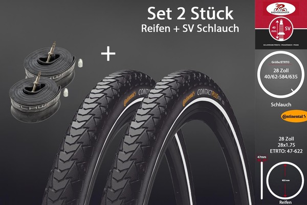 2 StüCk 28 Zoll Reifen 28X1.75 Continental 47-622 Set Schlauch Schwalbe Sv-image