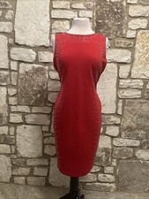 Calvin Klein Stretch Bodycom Sheath Sleeveless Dress 8 Rhinestones Red Zip *EUC