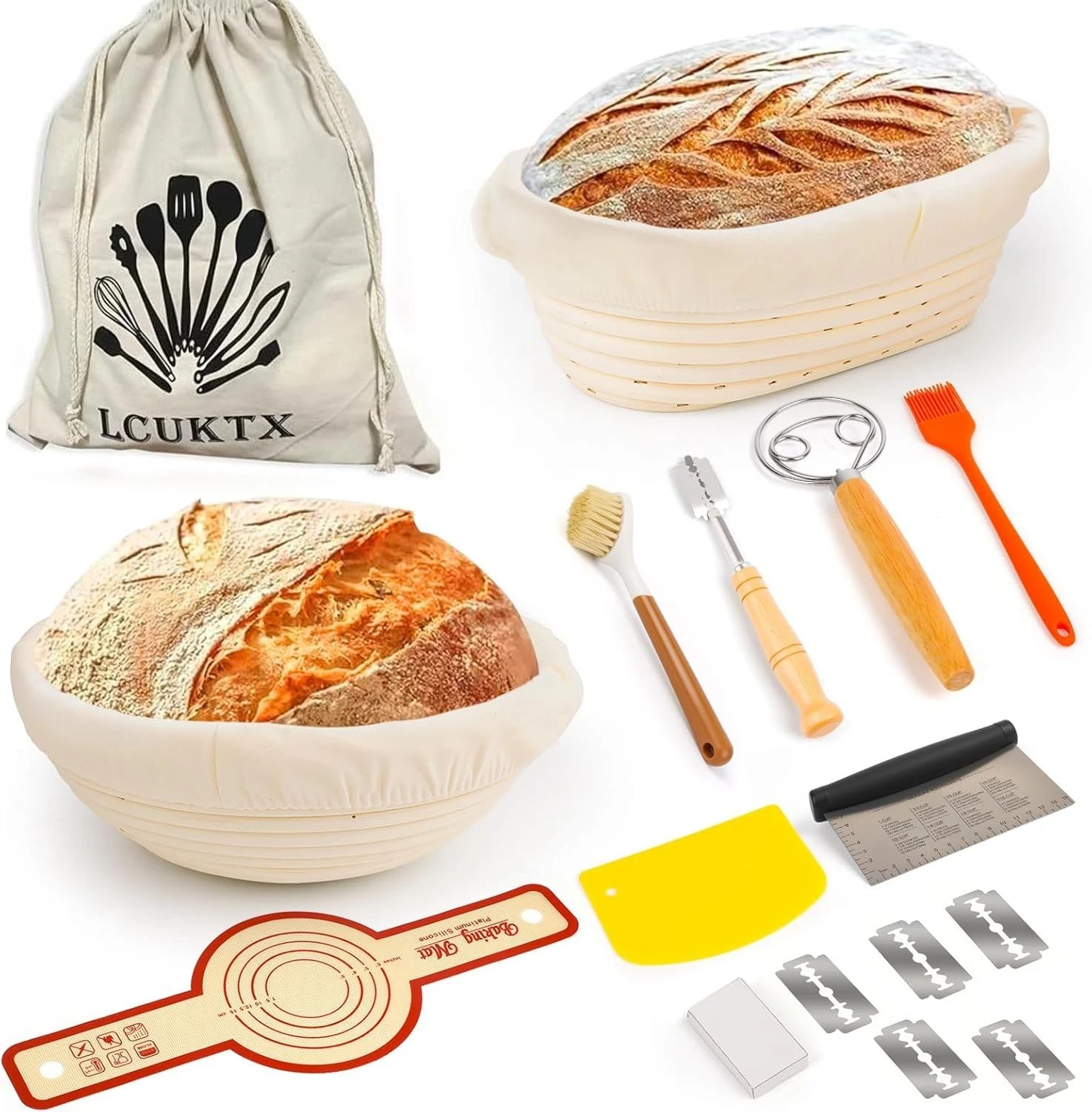 Bread Proofing Basket Set, Rattan Banneton Baskets with Linen Liners Baking Kit
Opens in a new windo