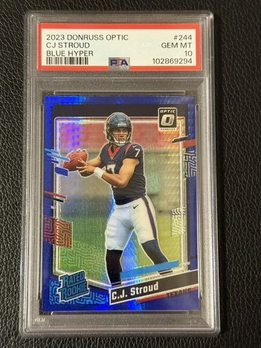 CJ Stroud 2023 Optic #244 Blue Hyper PSA 10 Gem Mint RC Houston Texans