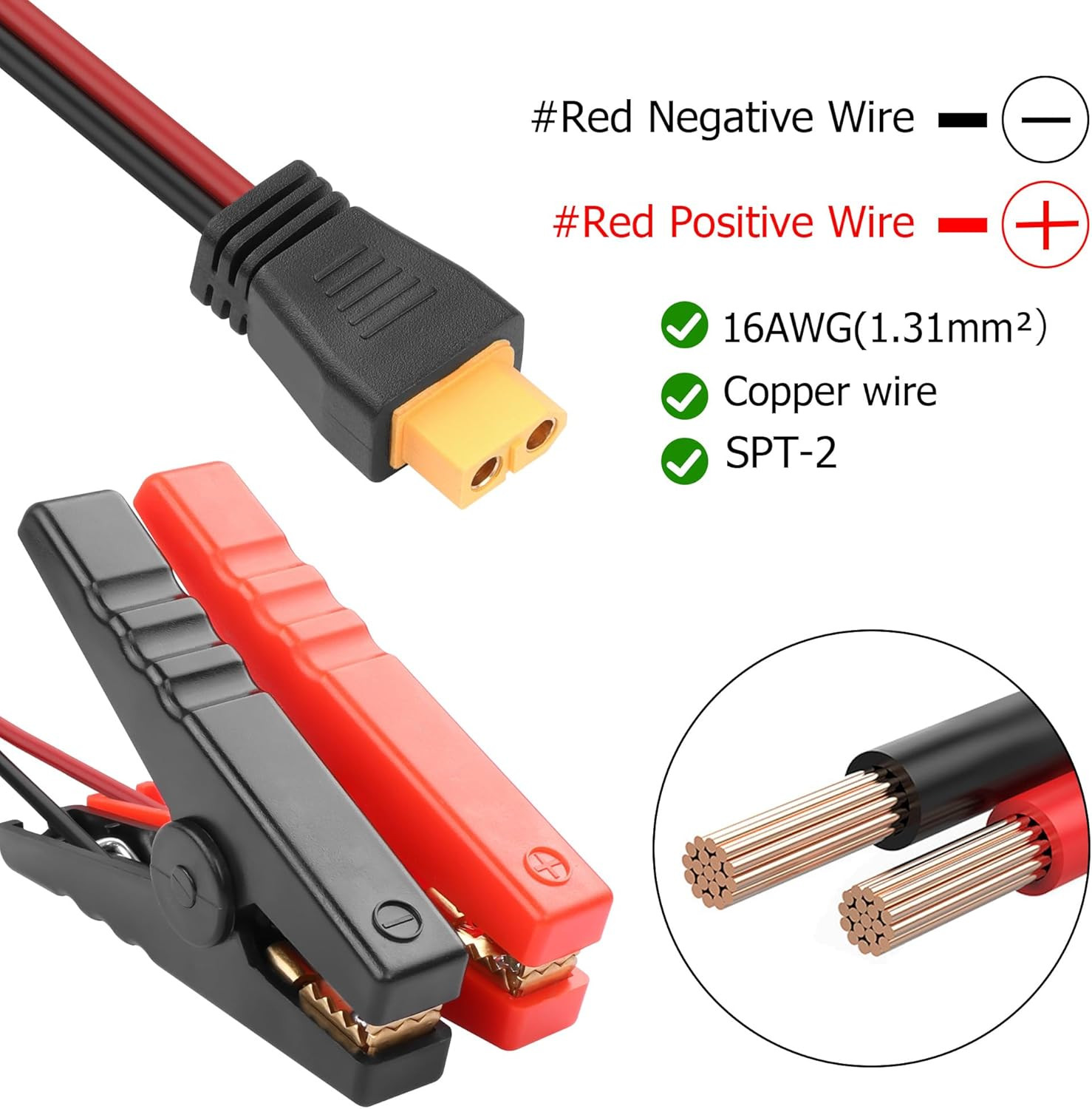 YACSEJAO XT60 Female to Battery Alligator Clip Cable 16AWG XT60 Connector with B